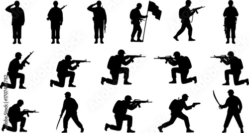 Soldier silhouettes, Military soldier silhouette set -V02