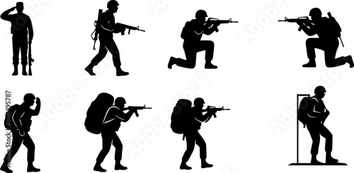 Soldier silhouettes, Military soldier silhouette set -V02