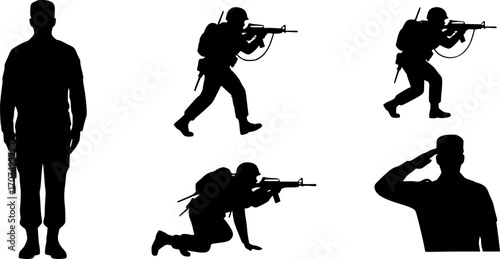 Soldier silhouettes, Military soldier silhouette set -V02