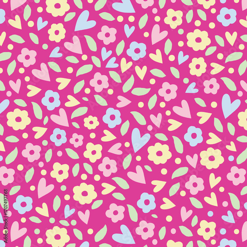 Seamless childish pattern with fairy flowers. Creative kids city texture for fabric, wrapping, textile, wallpaper, apparel. Seamless pattern with creative decorative flowers in scandinavian style.
