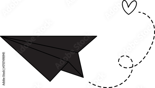 Vector of hand drawn doodle paper airplane isolated on white background. Line icon symbol of travel and route. Vector icon.Paper plane with dotted line, Origami paper airplane, Travel symbol,