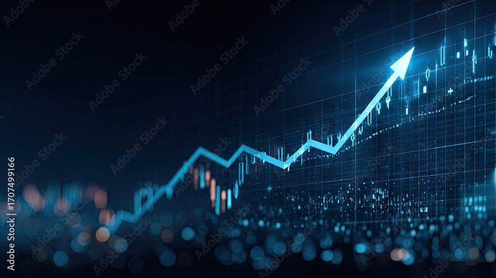 Naklejka premium Abstract financial chart, upward trend, digital