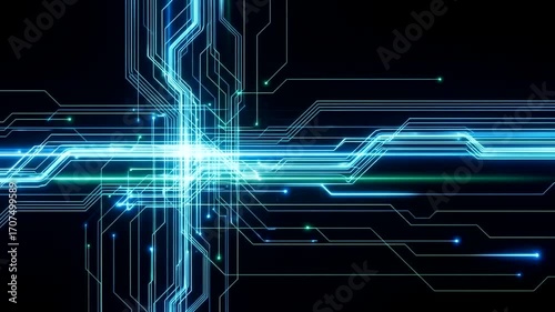 Futuristic Technology Circuit Board Animation with Glowing Light Effects and Data Flow