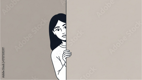 Vector Illustration of Woman Hiding Behind a Wall Silhouette Pose AI EPS PNG