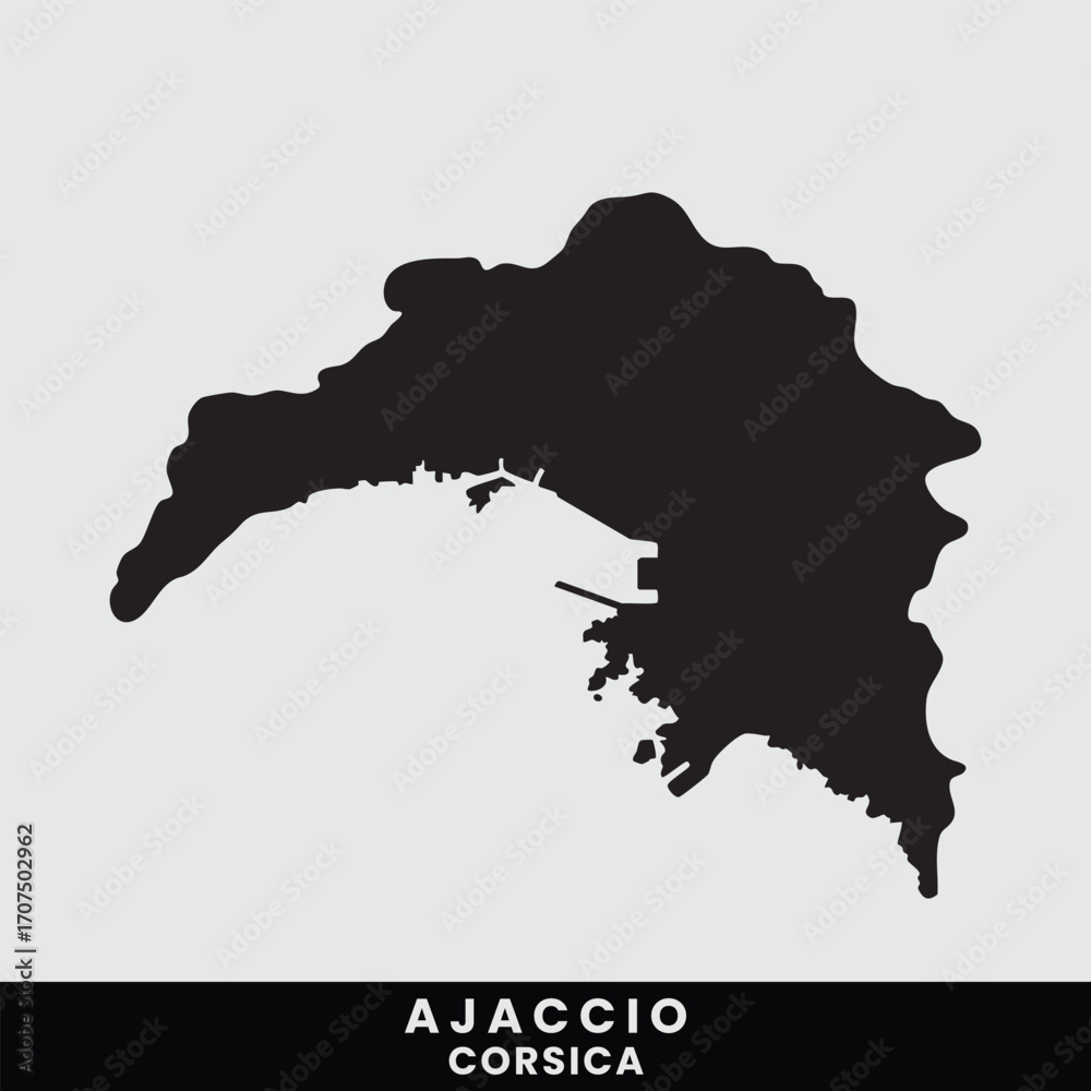 Fototapeta premium Silhouette map of Ajaccio Corsica featuring its harbor and coastline