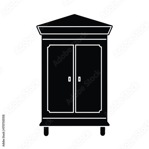 Simple black silhouette of a cabinet on a clean white background