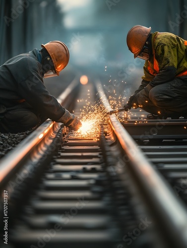 33. Technicians inspecting rail track welds
