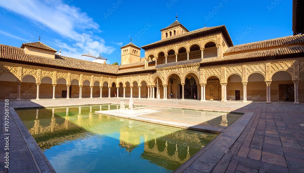 Fototapeta premium Sunny courtyard with a reflecting pool