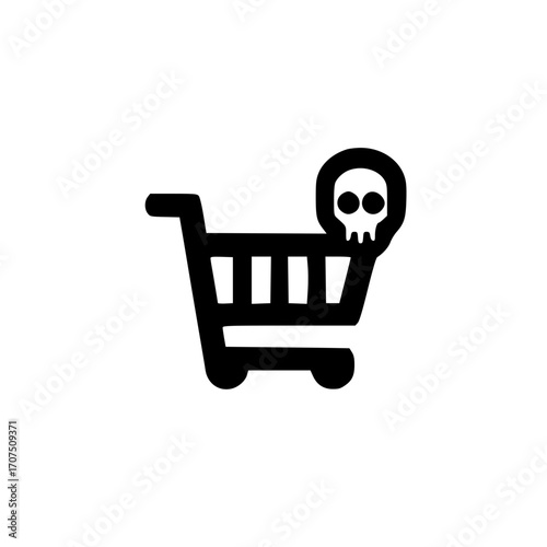 Halloween shopping cart featuring creepy skull zombie icon for scary undead retail concept