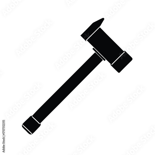 Simple black silhouette of a hammer on a clean white background