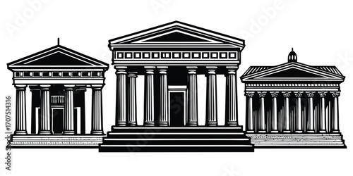 The United States Capitol and Supreme Court feature classical Greek and Roman-inspired architecture with stone columns reminiscent of ancient temples