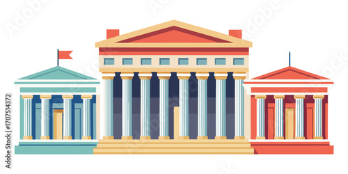 Vector illustration of an ancient Greek temple with a colonnade and a sky background