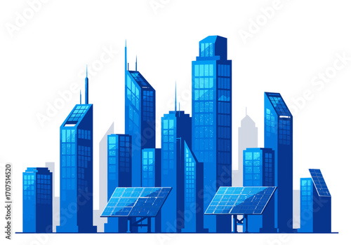 Sustainable Cityscape: Modern Architecture with Solar Power.