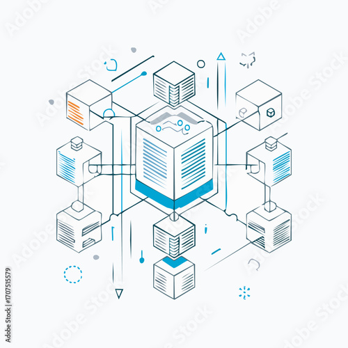 Blockchain network connects data blocks in a decentralized system representing security and transparency in modern technology.
