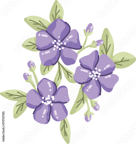 Charming Floral Arrangement of Purple Flowers and Green Leaves