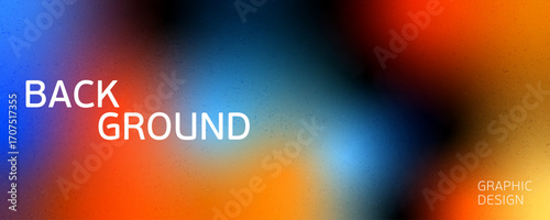 Abstract black orange blue glowing  shape, dark grainy  background noise texture futuristic dynamic poster