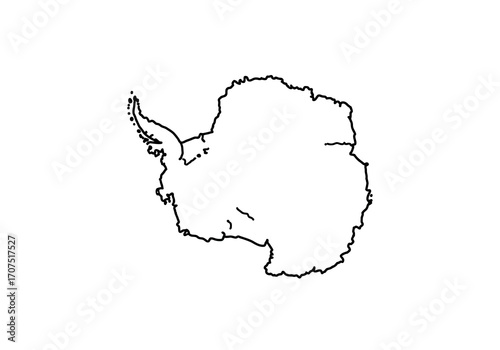 Black outline of the continent Antarctica on a white background