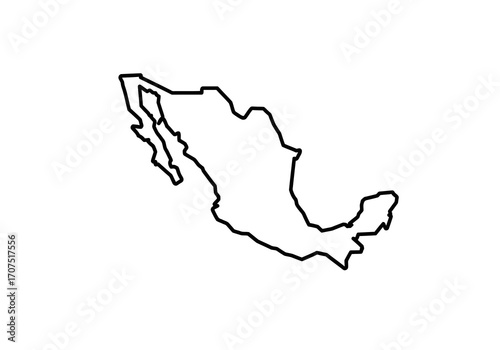 Black outline of the country of Mexico against a white background
