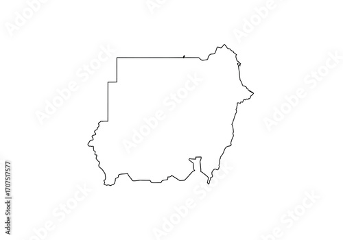 Black outline of Sudan country map centered on a white background