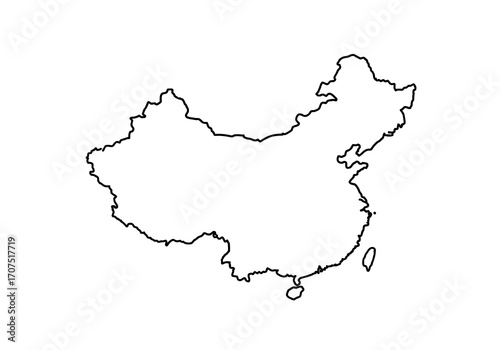 Black outlined map showing China on a white background