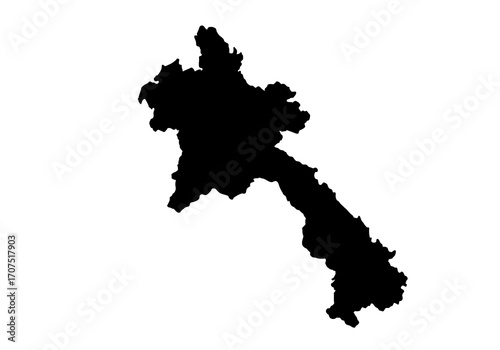Black silhouette map of Laos a Southeast Asian country known for its mountainous terrain