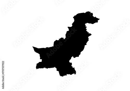 Black silhouette map of Pakistan against a white background