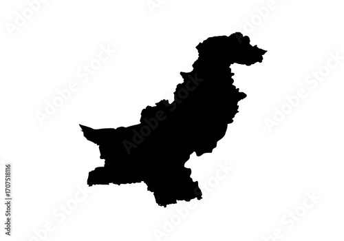 Black silhouette of Pakistans map against a white background