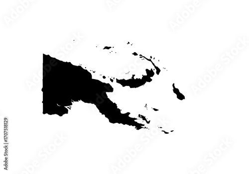 Black silhouette of Papua New Guinea and nearby islands on a white background