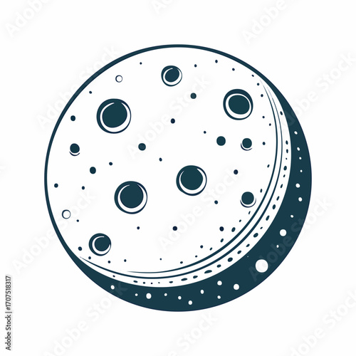 Stylized moon with craters shining in the night sky, evoking a sense of wonder and mystery, perfect for celestial themes.
