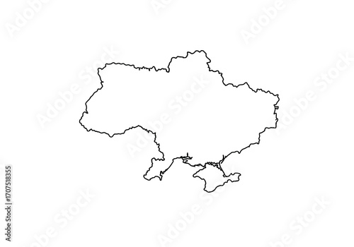 Blackoutlined detailed map of Ukraine centered on a white background