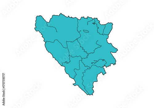 Map of Bosnia and Herzegovina divided into districts outlined in black on a white background