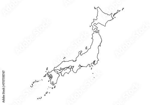 Map of Japan outlining the islands of Honshu Hokkaido Kyushu Shikoku  smaller islands
