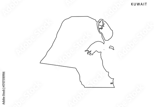 Map of Kuwait in black outline centered on a white background with the country name at the top right
