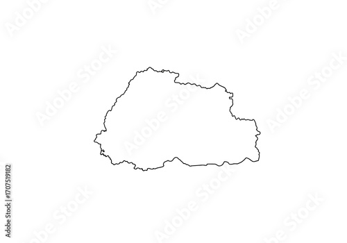 Outline of a country with jagged borders against a white background