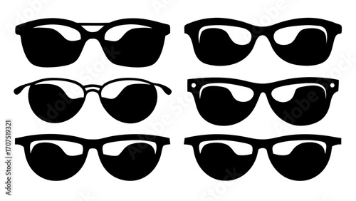 set of collection of various stylish sunglasses  simple black silhouette