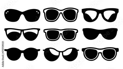 set of collection of various stylish sunglasses  simple black silhouette