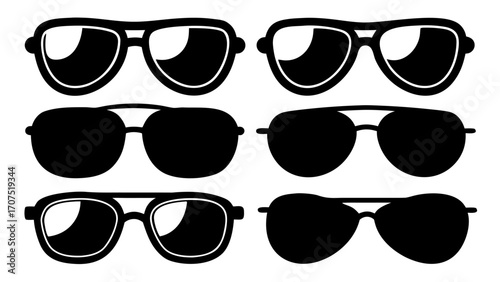 set of collection of various stylish sunglasses  simple black silhouette