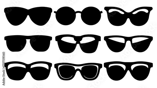 set of collection of various stylish sunglasses  simple black silhouette