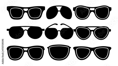 set of collection of various stylish sunglasses  simple black silhouette