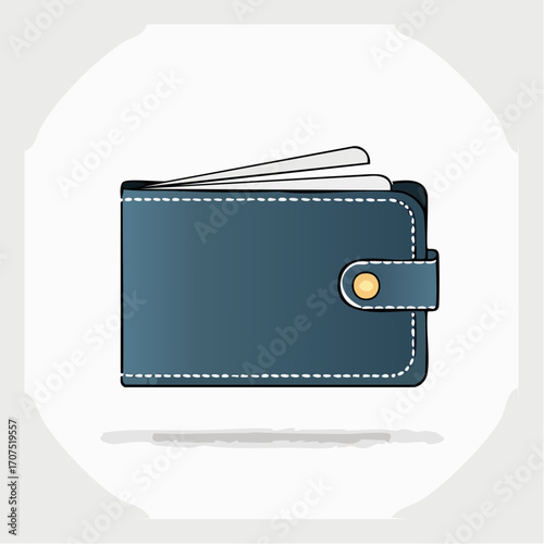 Blue wallet holding cards sits on a white surface, representing financial security and modern convenience with a clean and simple aesthetic.
