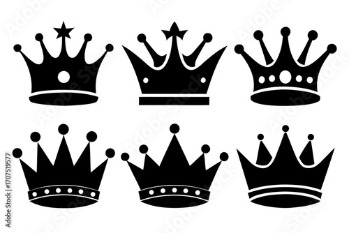 set of Royal crowns simple black silhouette vector