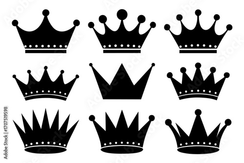 set of Royal crowns simple black silhouette vector