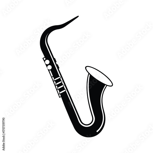 Black silhouette of a saxophone on a clean white background for musical design