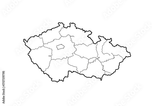 Outline of the Czech Republic showing borders and some internal divisions