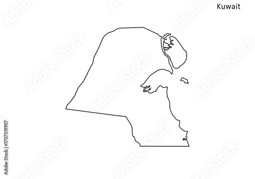 Outlined Kuwait map displays the countrys land shape with geographical details