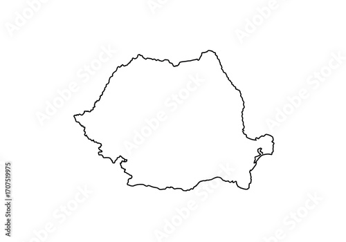 Outlined landmass depicts Romanias borders