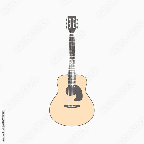 Acoustic guitar stands isolated on white, showcasing its simple, elegant form and musical potential, evoking creativity and artistic expression.