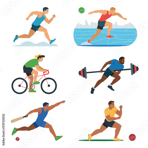 A vector illustration of black sports silhouettes of soccer and basketball players in action