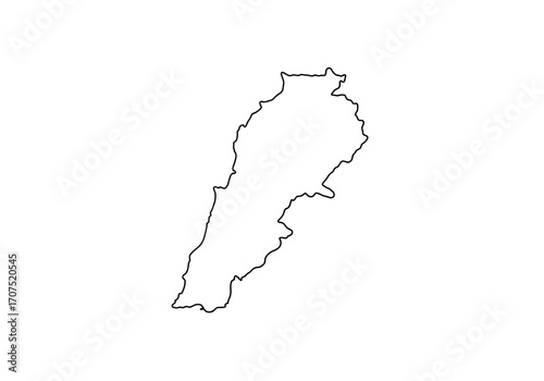 Outlined white Lebanon country map vertically oriented centered on a plain background
