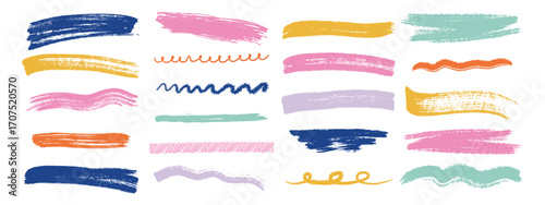 Scrawl underline doodle collection. Grunge chalk and crayon brush strokes. Vector hand drawn brush sketch element set.